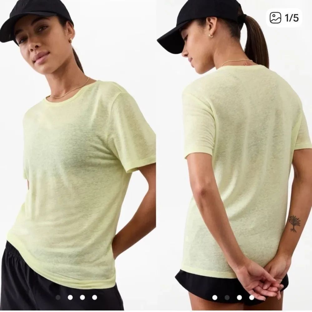 Athleta Getaway Short Sleeve Tee Linen Blend Yellow Womens XL